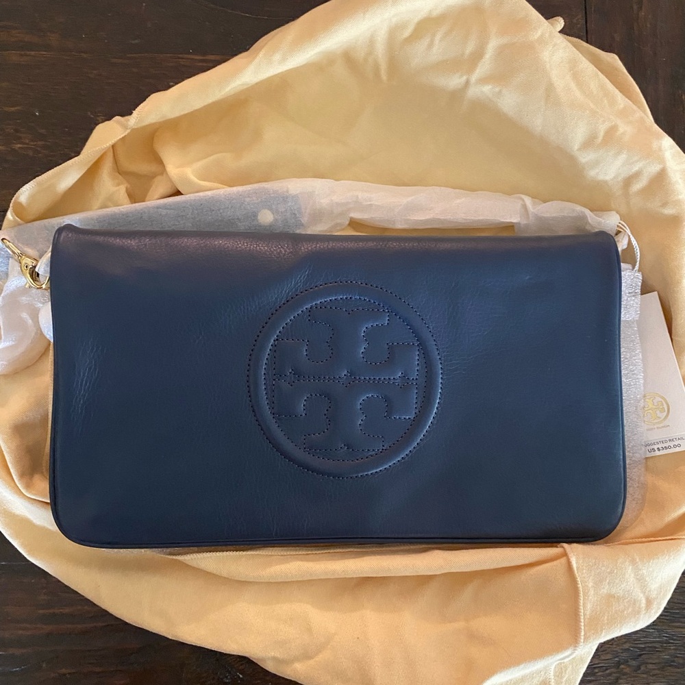 Tory Burch Midnight Blue Leather Shoulder Bag/clutch